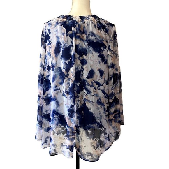 SOLD! Jennifer Lopez | Tie Dye Inspired Bell Long Sleeves Top | Blue | Med - Picture 2 of 11